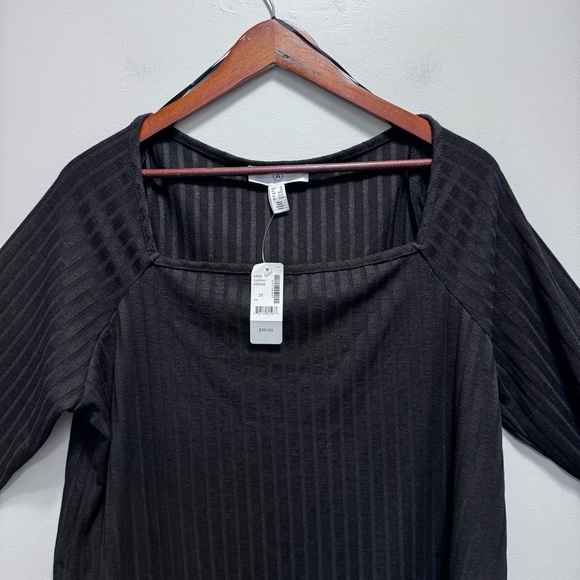 Addition Elle Square Neck Black Ribbed 3/4 Sleeve Size 2x NWT Brand New - Picture 3 of 7